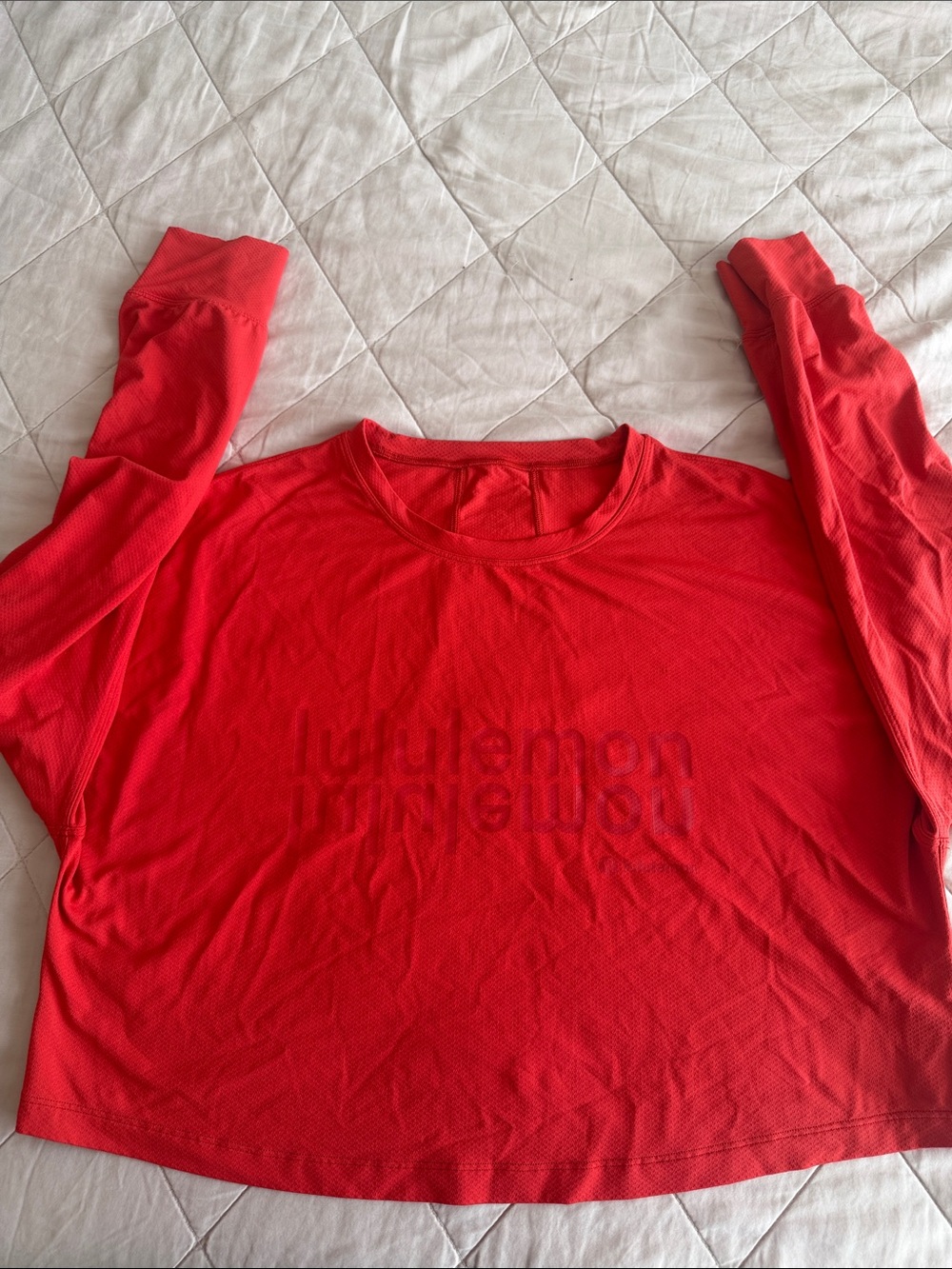 lululemon athletica Red Mesh Logo Long Sleeve Top